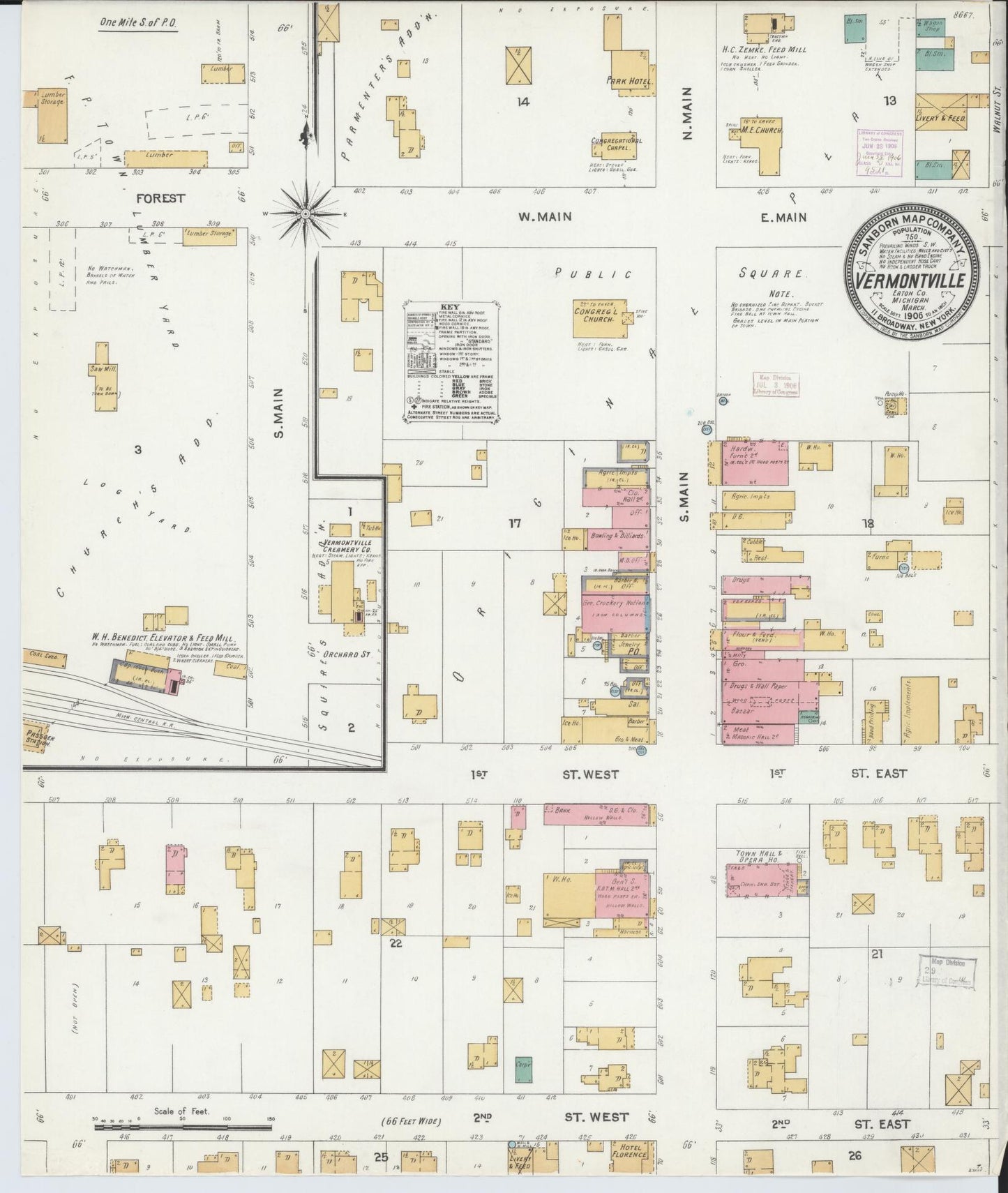 Sanborn Fire Insurance Map from Vermontville, Eaton County, Michigan (1906), Sheet #0001 - Historic Sanborn Fire Insurance Map Print, vintage old map wall art, antique decor, genealogy gift, Michigan Michigan map