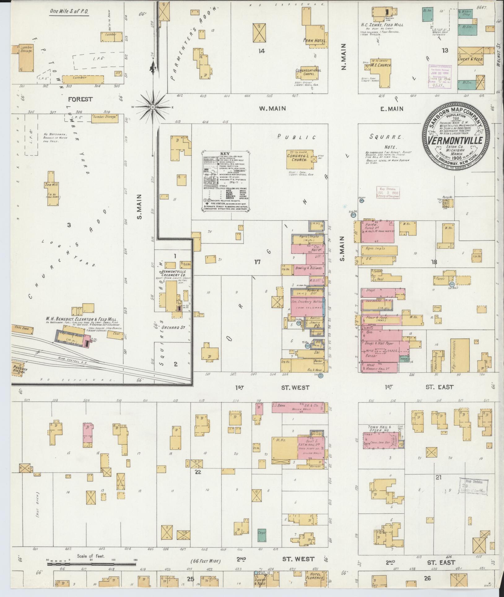 Sanborn Fire Insurance Map from Vermontville, Eaton County, Michigan (1906), Sheet #0001 - Historic Sanborn Fire Insurance Map Print, vintage old map wall art, antique decor, genealogy gift, Michigan Michigan map