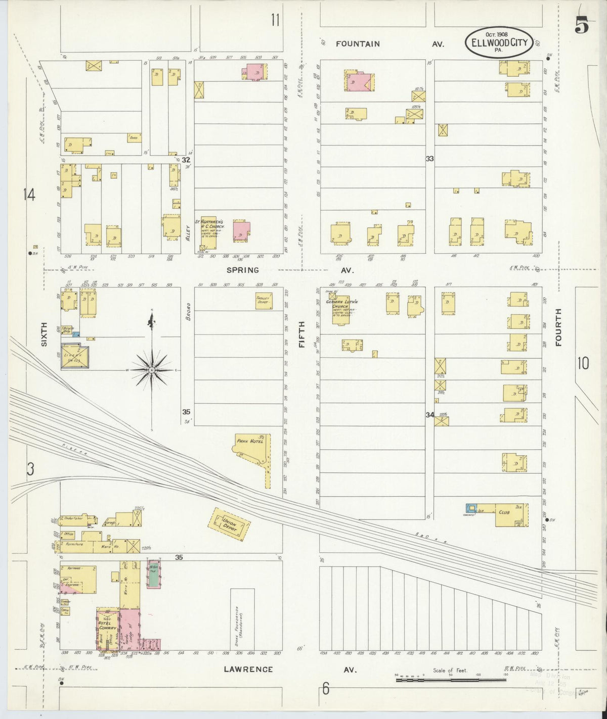Sanborn Fire Insurance Map from Ellwood City, Lawrence County, Pennsylvania (1908), Sheet #0005 - Complete Map Set gallery image, historic Sanborn map, vintage wall art, Pennsylvania Pennsylvania