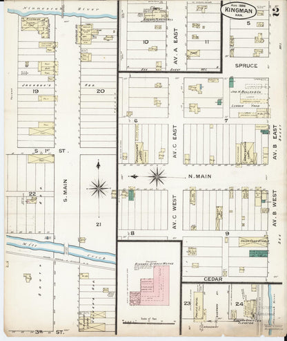 Sanborn Fire Insurance Map from Kingman, Kingman County, Kansas (1886), Sheet #0002 - Complete Map Set gallery image, historic Sanborn map, vintage wall art, Kansas Kansas