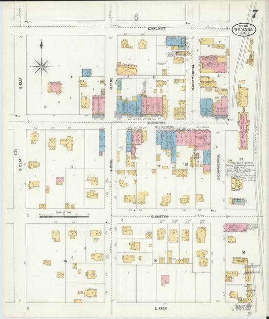 Sanborn Fire Insurance Map from Nevada, Vernon County, Missouri (1906), Sheet #0007 - Historic Sanborn Fire Insurance Map Print, vintage old map wall art, antique decor, genealogy gift, Nevada Nevada map