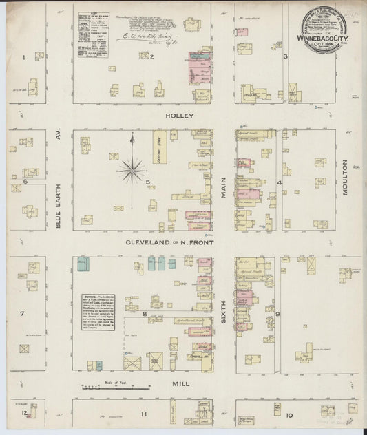 Sanborn Fire Insurance Map from Winnebago, Faribault County, Minnesota (1884), Sheet #0001 - Historic Sanborn Fire Insurance Map Print, vintage old map wall art, antique decor, genealogy gift, Minnesota Minnesota map