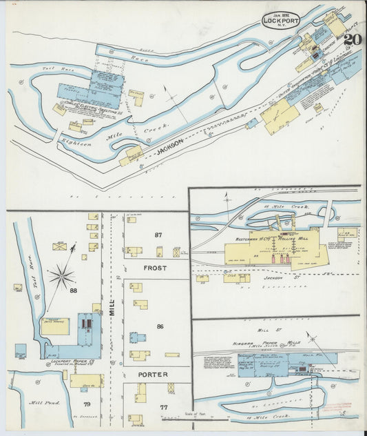 Sanborn Fire Insurance Map from Lockport, Niagara County, New York (1892), Sheet #0020 - Historic Sanborn Fire Insurance Map Print, vintage old map wall art, antique decor, genealogy gift, New York New York map