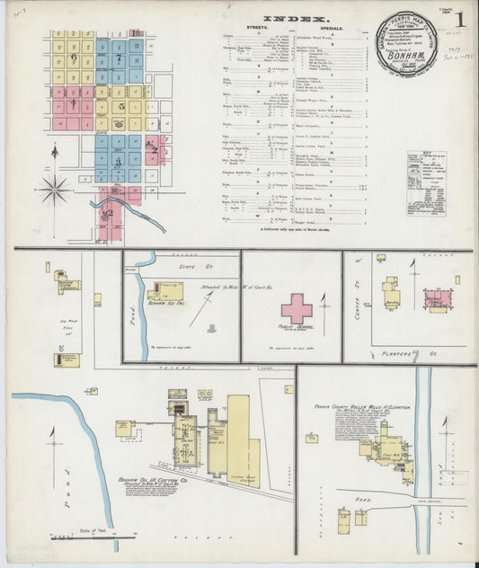 Sanborn Fire Insurance Map from Bonham, Fannin County, Texas (1892), Sheet #0001 - Complete Map Set gallery image, historic Sanborn map, vintage wall art, Texas Texas