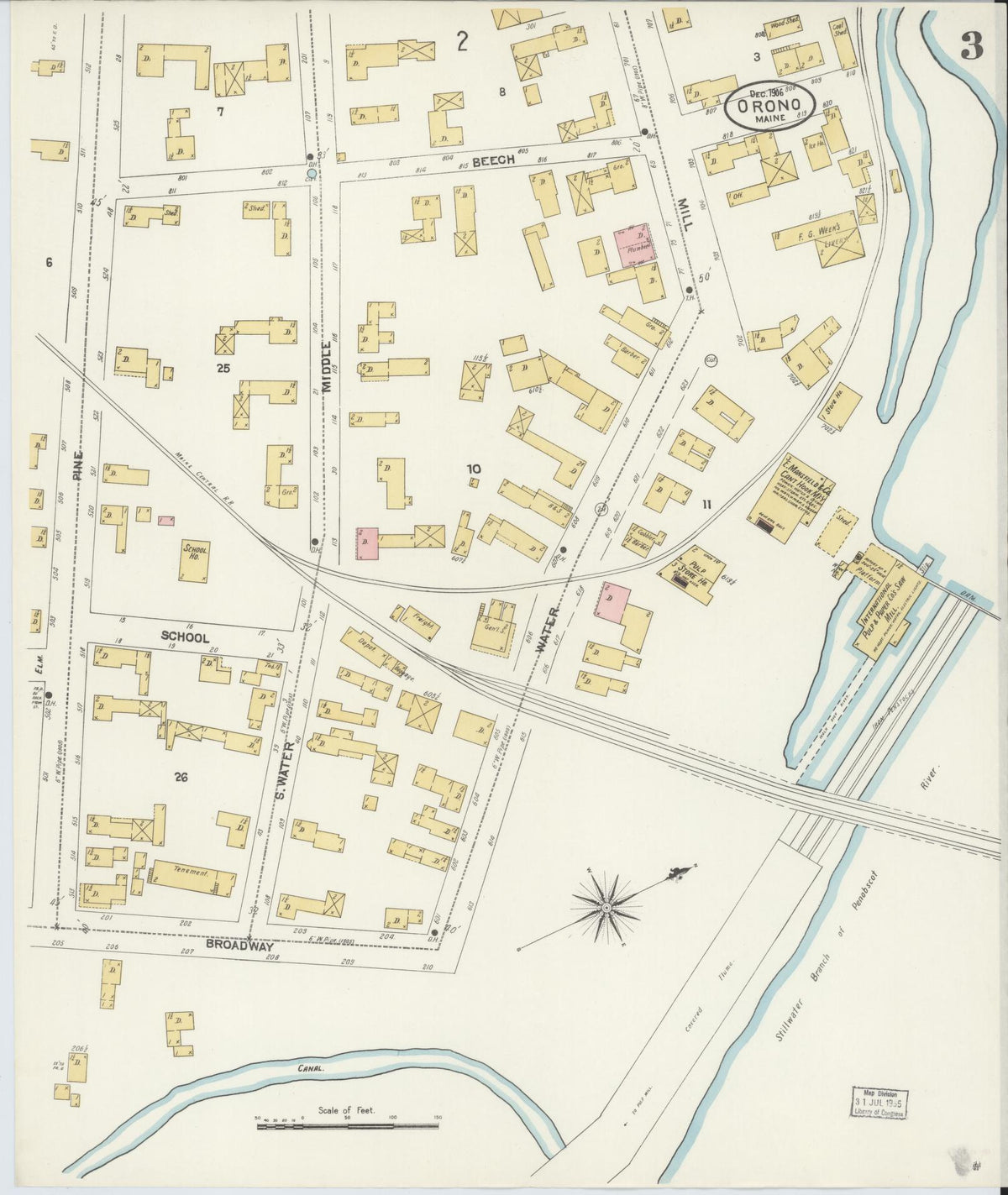 Sanborn Fire Insurance Map from Orono, Penobscot County, Maine (1906), Sheet #0003 - Historic Sanborn Fire Insurance Map Print, vintage old map wall art, antique decor, genealogy gift, Maine Maine map