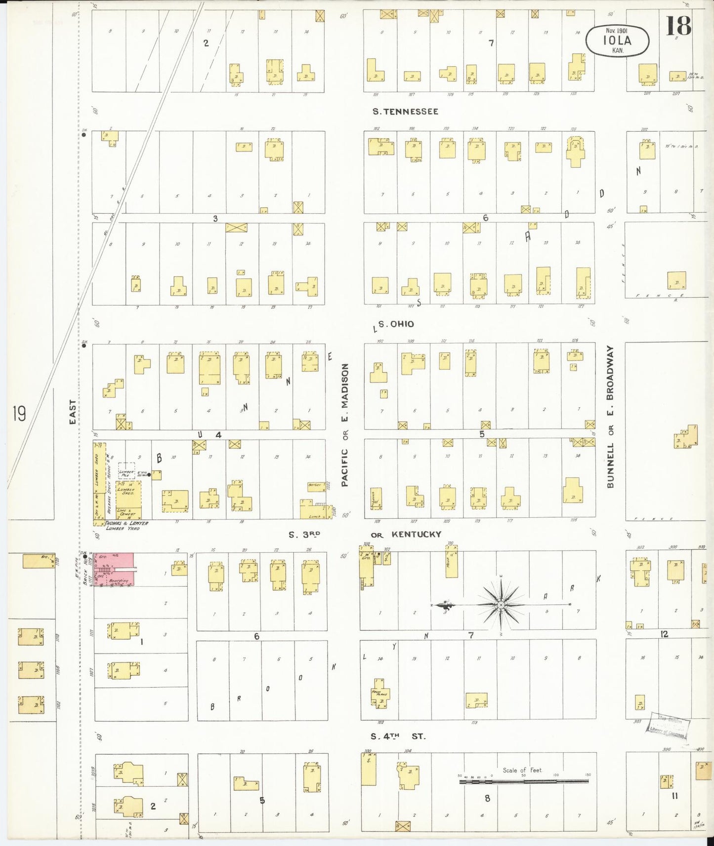 Sanborn Fire Insurance Map from Iola, Allen County, Kansas (1901), Sheet #0018 - Complete Map Set gallery image, historic Sanborn map, vintage wall art, Kansas Kansas