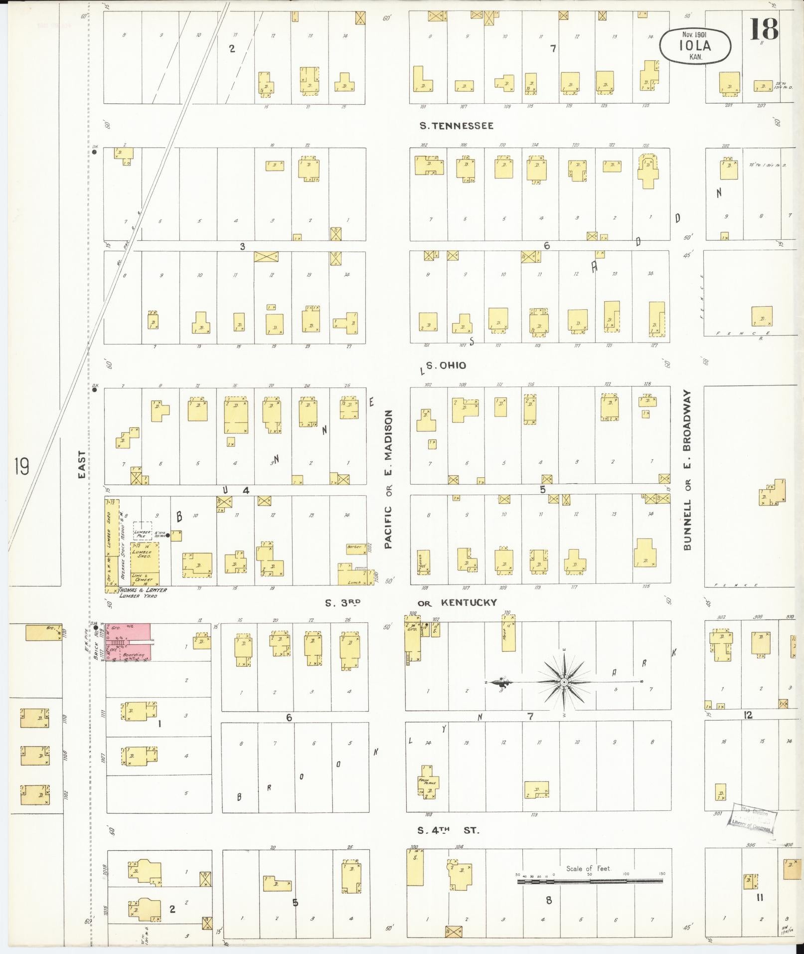 Sanborn Fire Insurance Map from Iola, Allen County, Kansas (1901), Sheet #0018 - Complete Map Set gallery image, historic Sanborn map, vintage wall art, Kansas Kansas