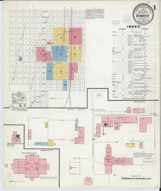 Sanborn Fire Insurance Map from Bismarck, Burleigh County, North Dakota (1904), Sheet #0001 - Historic Sanborn Fire Insurance Map Print, vintage old map wall art, antique decor, genealogy gift, North Dakota North Dakota map