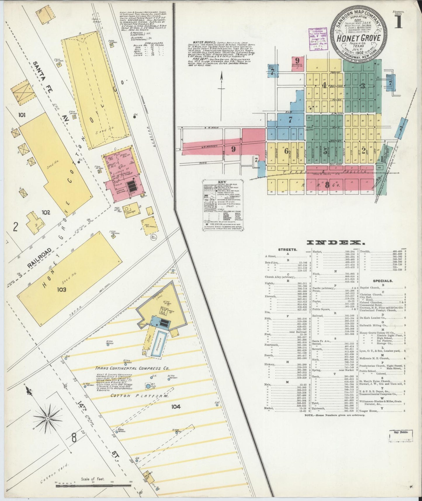 Sanborn Fire Insurance Map from Honey Grove, Fannin County, Texas (1902), Sheet #0001 - Complete Map Set gallery image, historic Sanborn map, vintage wall art, Texas Texas