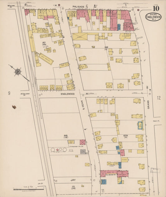 Sanborn Fire Insurance Map from Englewood, Bergen County, New Jersey (1922), Sheet #0010 - Historic Sanborn Fire Insurance Map Print, vintage old map wall art, antique decor, genealogy gift, New Jersey New Jersey map