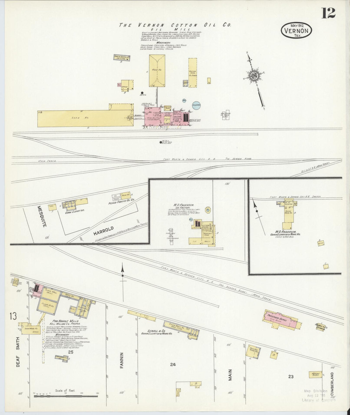 Sanborn Fire Insurance Map from Vernon, Wilbarger County, Texas (1912), Sheet #0012 - Complete Map Set gallery image, historic Sanborn map, vintage wall art, Texas Texas