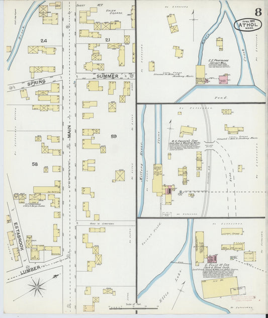 Sanborn Fire Insurance Map from Athol, Worcester County, Massachusetts (1892), Sheet #0008 - Historic Sanborn Fire Insurance Map Print, vintage old map wall art, antique decor, genealogy gift, Massachusetts Massachusetts map