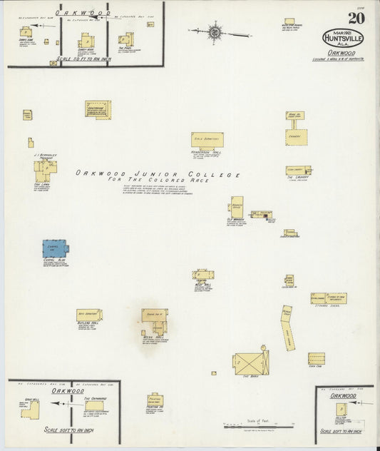 Sanborn Fire Insurance Map from Huntsville, Madison County, Alabama (1921), Sheet #0020 - Historic Sanborn Fire Insurance Map Print, vintage old map wall art, antique decor, genealogy gift, Alabama Alabama map