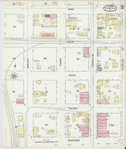 Sanborn Fire Insurance Map from Tampa, Hillsborough County, Florida (1892), Sheet #0002 - Historic Sanborn Fire Insurance Map Print, vintage old map wall art, antique decor, genealogy gift, Florida Florida map