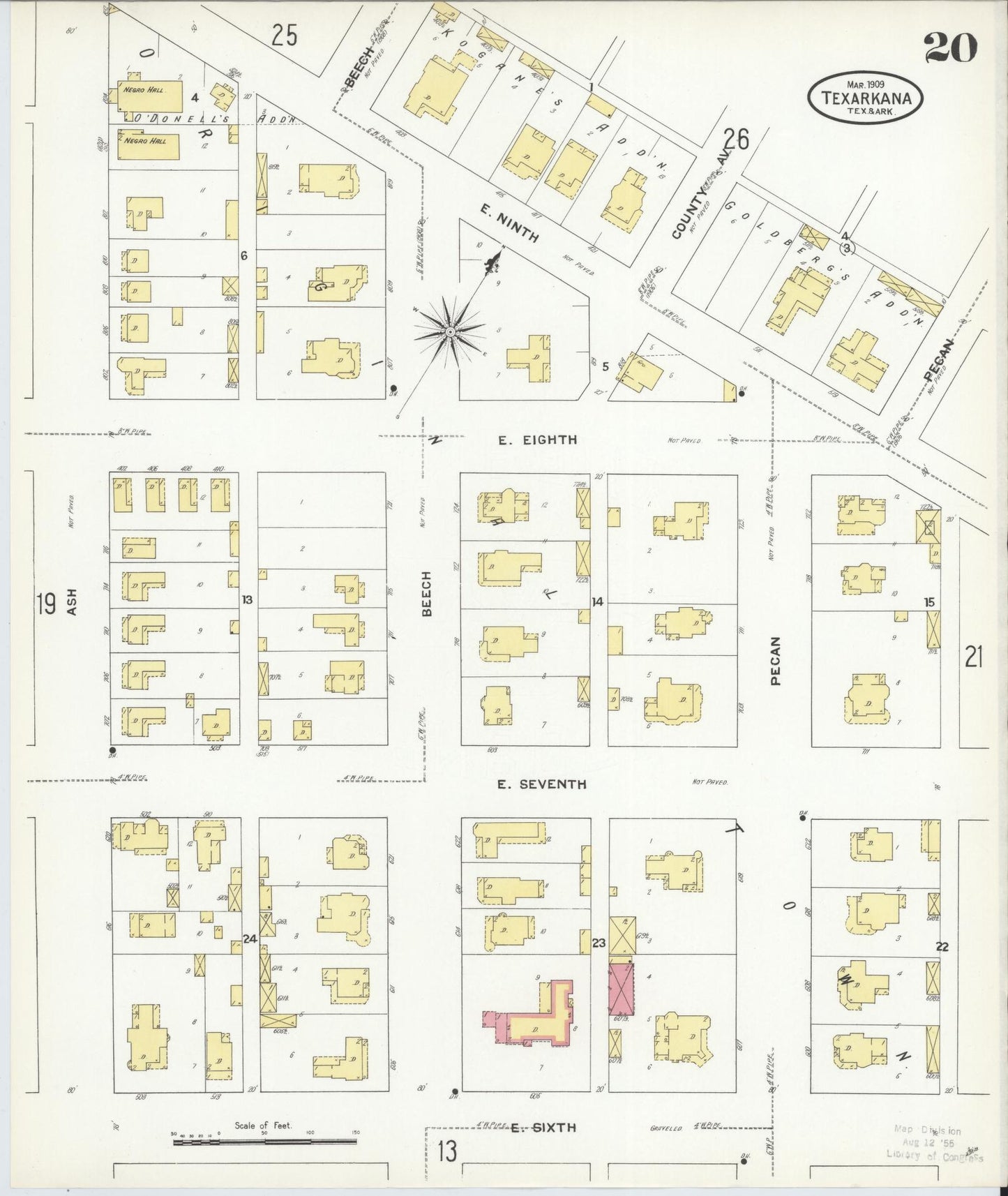 Sanborn Fire Insurance Map from Texarkana, Bowie County, Texas (1909), Sheet #0020 - Complete Map Set gallery image, historic Sanborn map, vintage wall art, Texas Texas