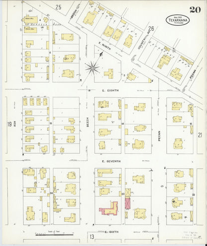 Sanborn Fire Insurance Map from Texarkana, Bowie County, Texas (1909), Sheet #0020 - Complete Map Set gallery image, historic Sanborn map, vintage wall art, Texas Texas