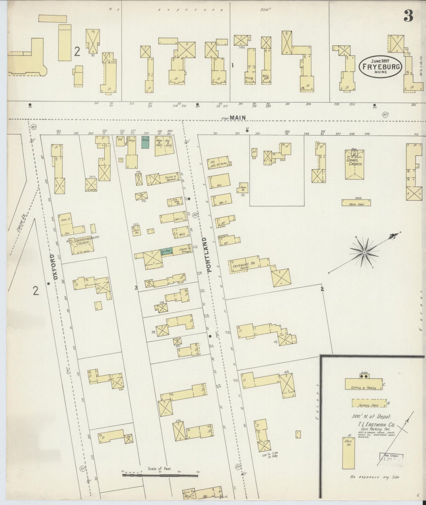 Sanborn Fire Insurance Map from Fryeburg, Oxford County, Maine (1897), Sheet #0003 - Complete Map Set gallery image, historic Sanborn map, vintage wall art, Maine Maine