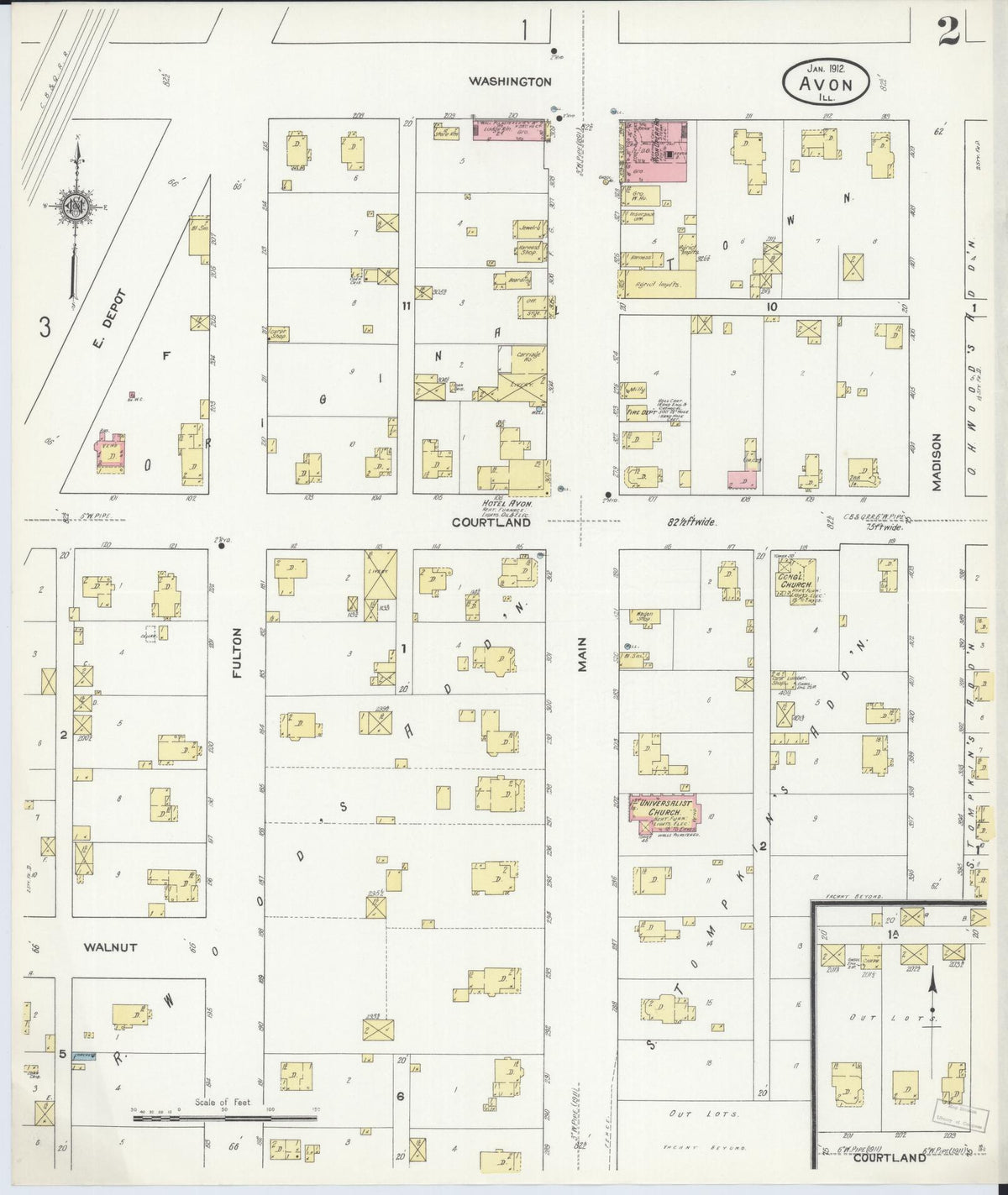 Sanborn Fire Insurance Map from Avon, Fulton County, Illinois (1912), Sheet #0002 - Historic Sanborn Fire Insurance Map Print, vintage old map wall art, antique decor, genealogy gift, Illinois Illinois map