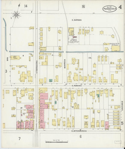 Sanborn Fire Insurance Map from Pensacola, Escambia County, Florida (1897), Sheet #0004 - Complete Map Set gallery image, historic Sanborn map, vintage wall art, Florida Florida