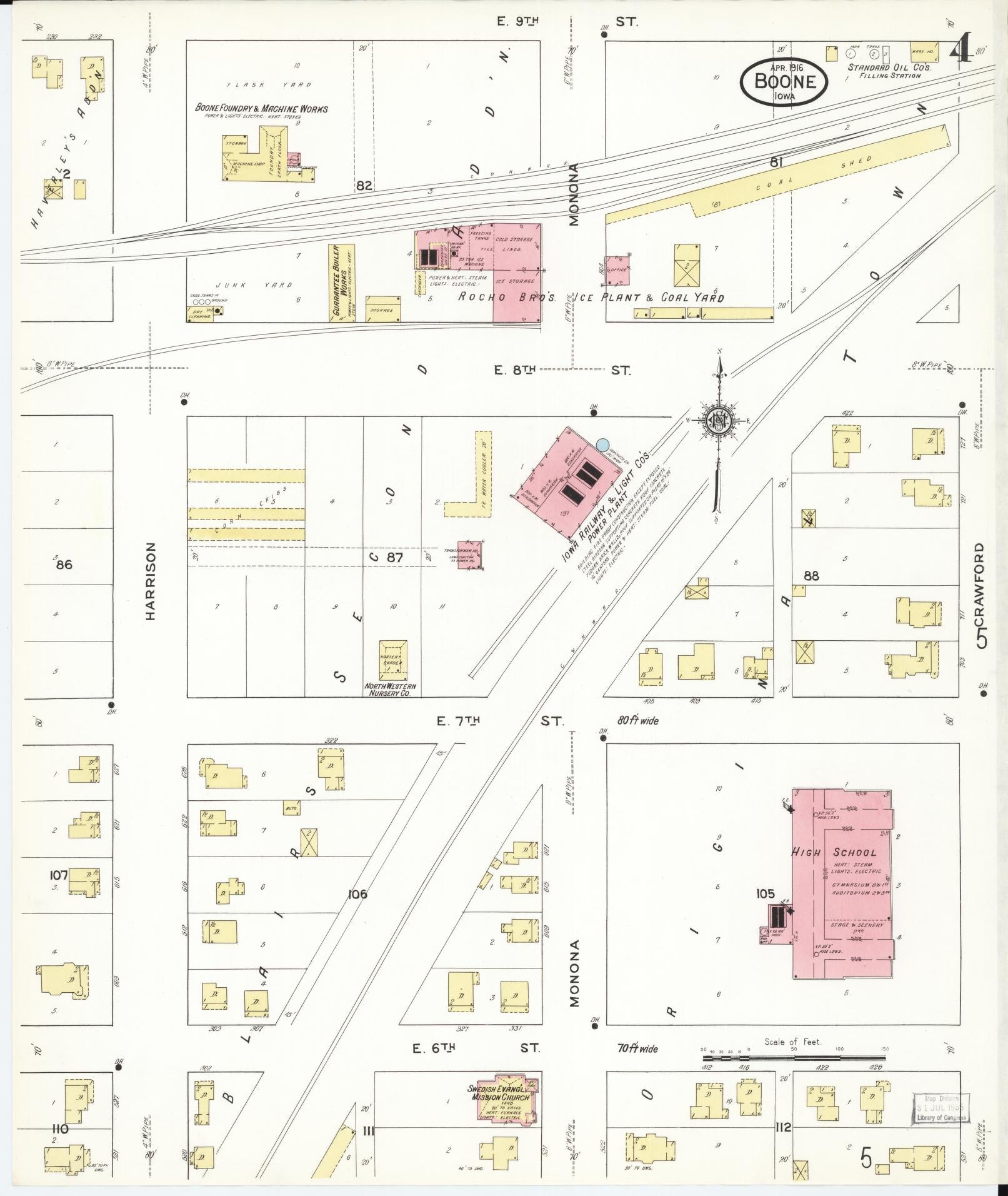Sanborn Fire Insurance Map from Boone, Boone County, Iowa (1916), Sheet #0004 - Historic Sanborn Fire Insurance Map Print, vintage old map wall art