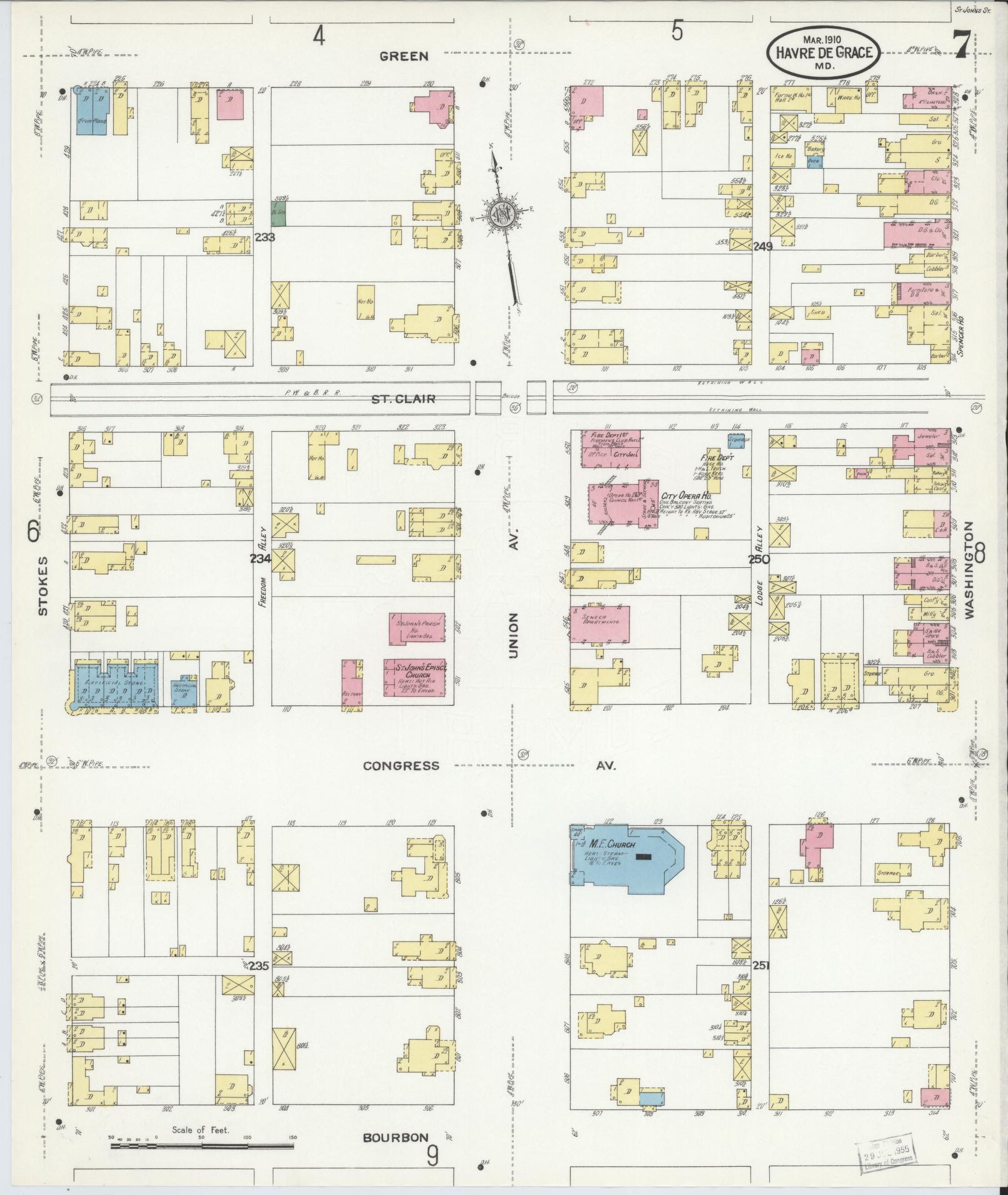 Sanborn Fire Insurance Map from Havre De Grace, Harford County, Maryland (1910), Sheet #0007 - Historic Sanborn Fire Insurance Map Print, vintage old map wall art
