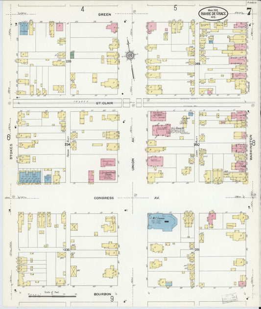 Sanborn Fire Insurance Map from Havre De Grace, Harford County, Maryland (1910), Sheet #0007 - Historic Sanborn Fire Insurance Map Print, vintage old map wall art