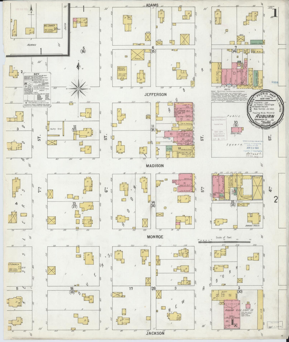 Sanborn Fire Insurance Map from Auburn, Sangamon County, Illinois (1900), Sheet #0001 - Historic Sanborn Fire Insurance Map Print, vintage old map wall art, antique decor, genealogy gift, Illinois Illinois map
