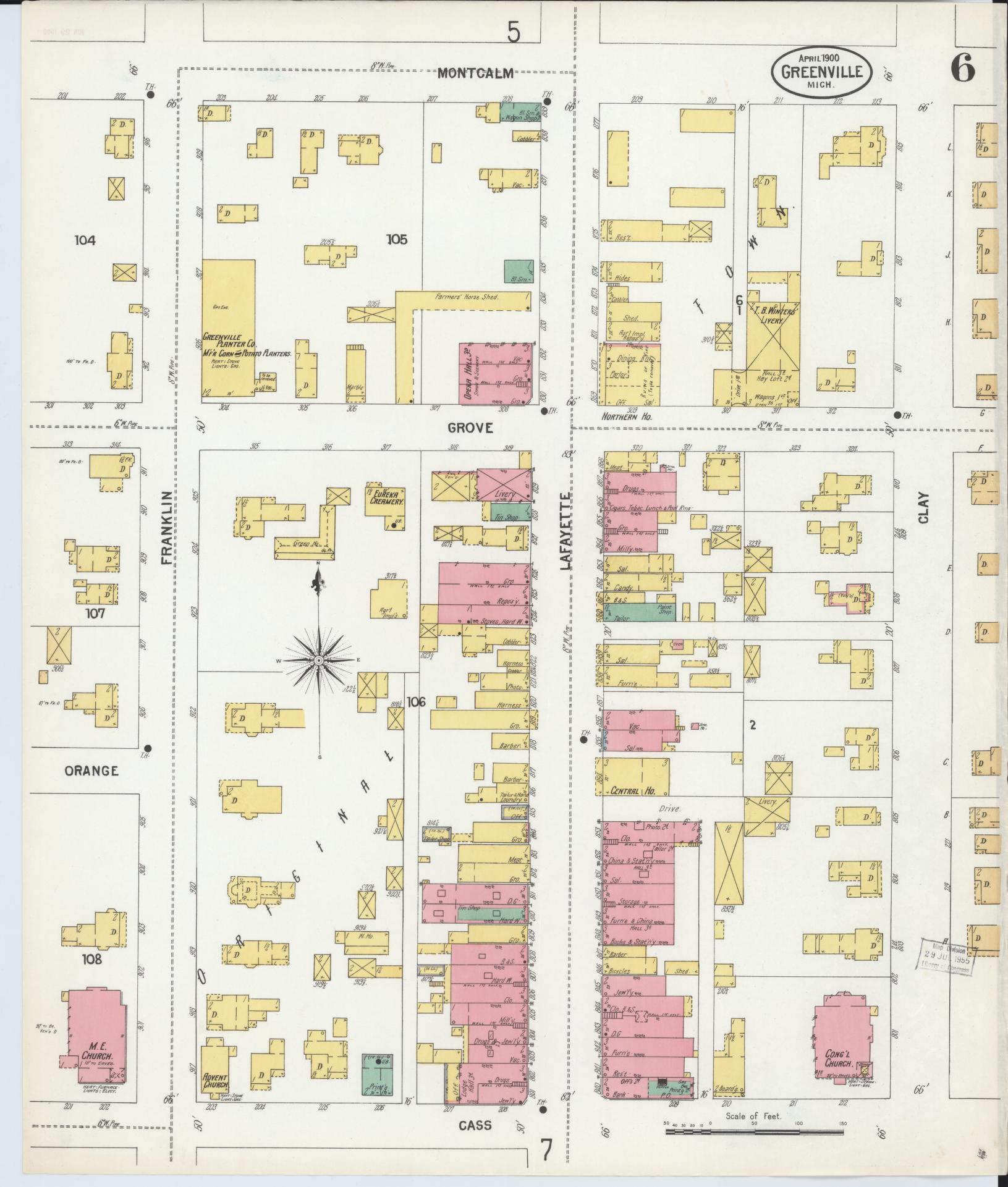 Sanborn Fire Insurance Map from Greenville, Montcalm County, Michigan (1900), Sheet #0006 - Complete Map Set gallery image, historic Sanborn map, vintage wall art, Michigan Michigan