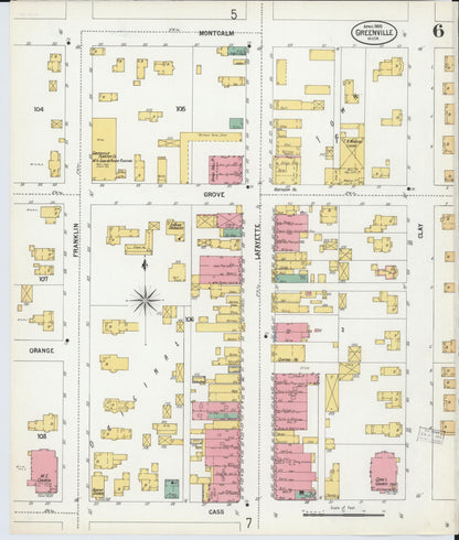 Sanborn Fire Insurance Map from Greenville, Montcalm County, Michigan (1900), Sheet #0006 - Complete Map Set gallery image, historic Sanborn map, vintage wall art, Michigan Michigan