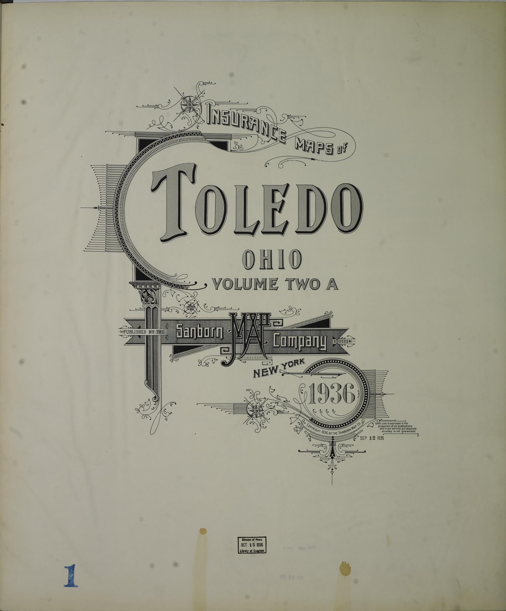 Sanborn Fire Insurance Map from Toledo, Lucas County, Ohio (1936), Sheet #0001 - Complete Map Set gallery image, historic Sanborn map, vintage wall art, Ohio Ohio