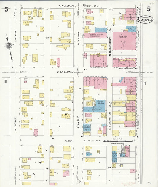 Sanborn Fire Insurance Map from Centralia, Marion, Clinton, Jefferson, and Washington Counties, Illinois (1924), Sheet #0005 - Historic Sanborn Fire Insurance Map Print, vintage old map wall art, antique decor, genealogy gift, Illinois Illinois map