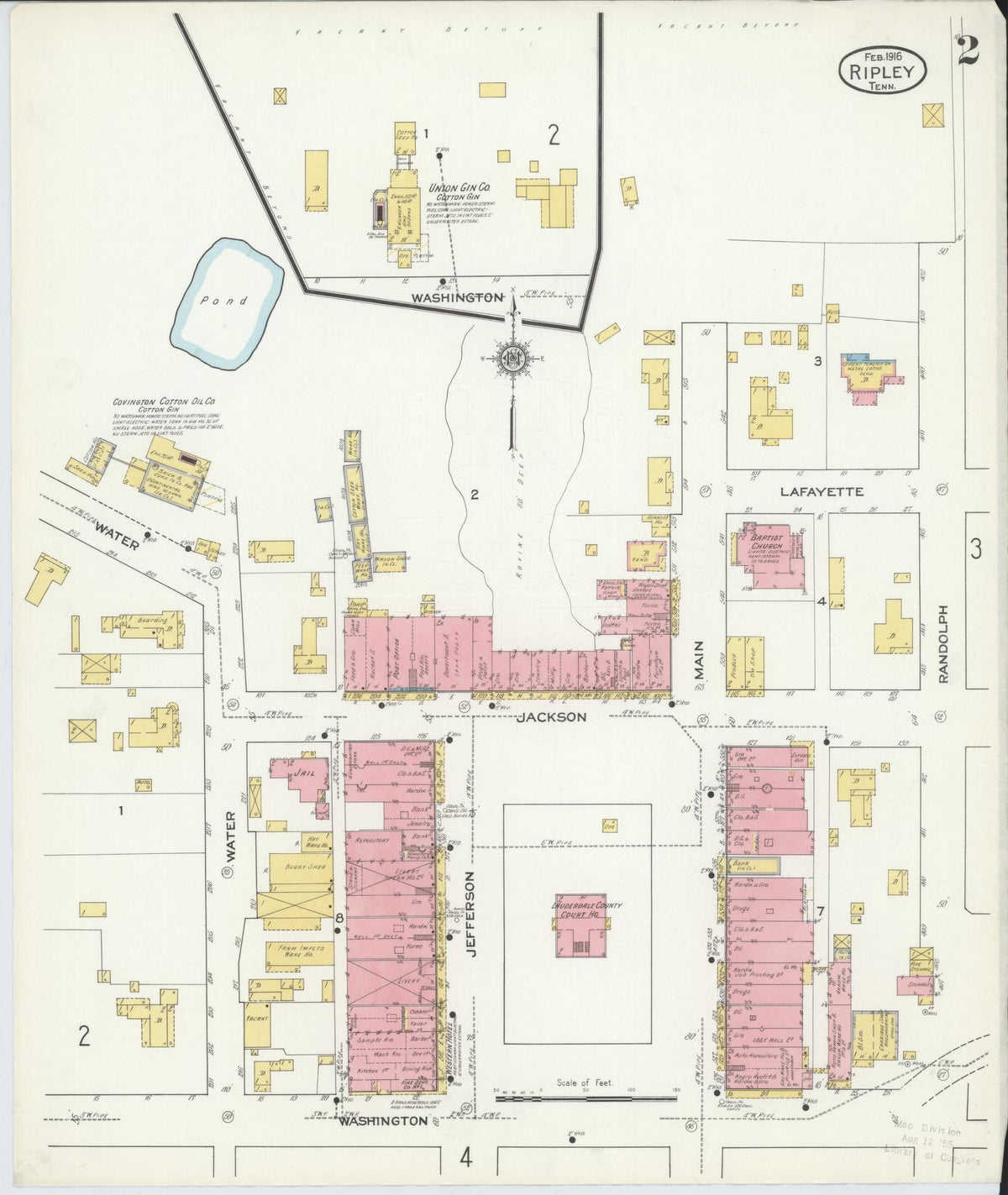 Sanborn Fire Insurance Map from Ripley, Lauderdale County, Tennessee (1916), Sheet #0002 - Historic Sanborn Fire Insurance Map Print, vintage old map wall art, antique decor, genealogy gift, Tennessee Tennessee map