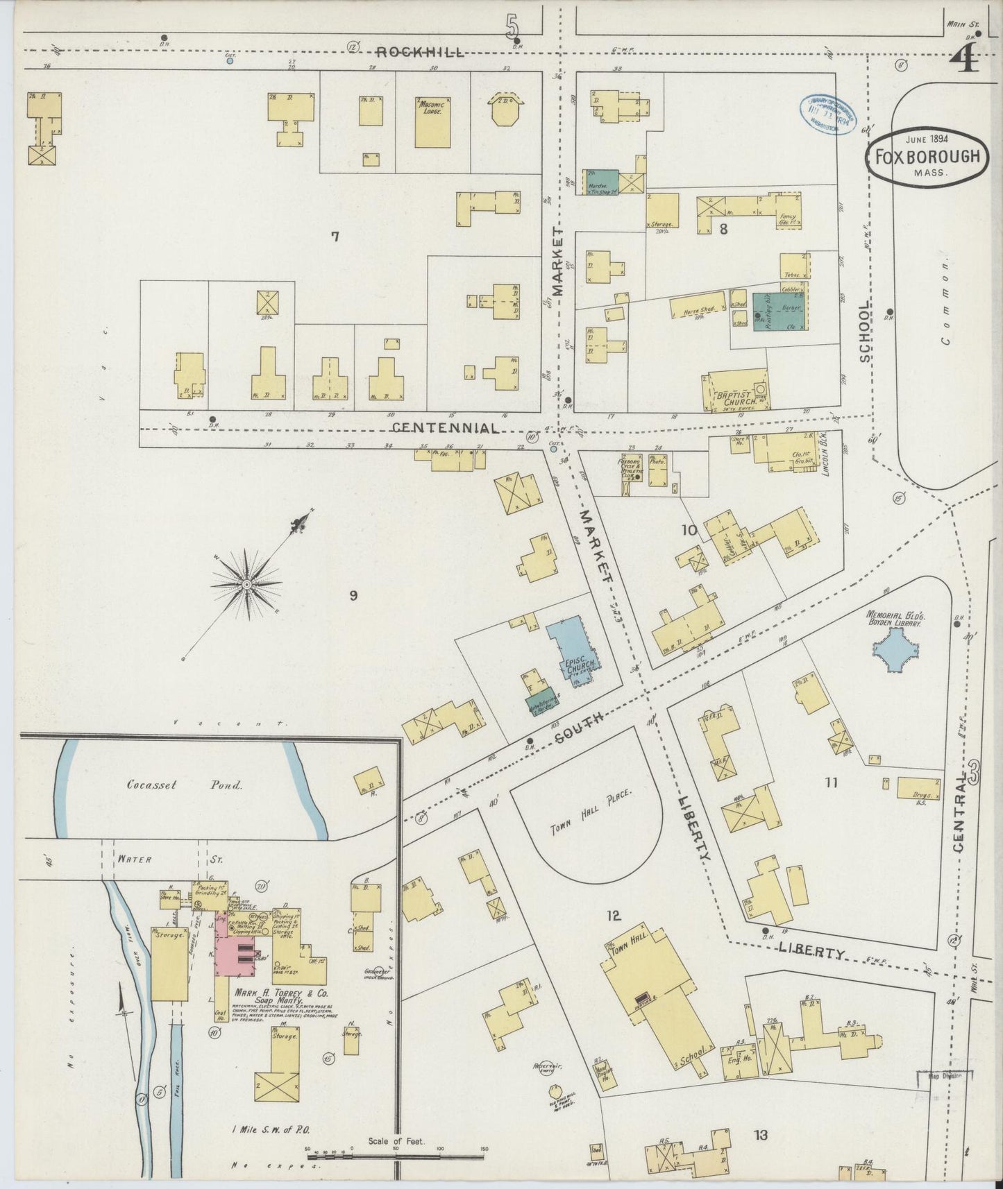 Sanborn Fire Insurance Map from Foxboro, Norfolk County, Massachusetts (1894), Sheet #0004 - Complete Map Set gallery image, historic Sanborn map, vintage wall art, Massachusetts Massachusetts