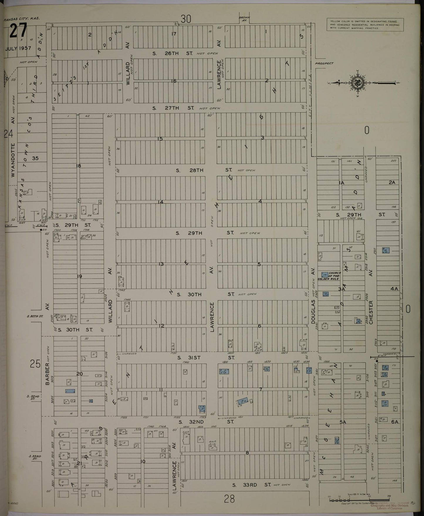 Sanborn Fire Insurance Map from Kansas City, Wyandotte County, Kansas (1957), Sheet #0027 - Complete Map Set gallery image, historic Sanborn map, vintage wall art, Kansas Kansas