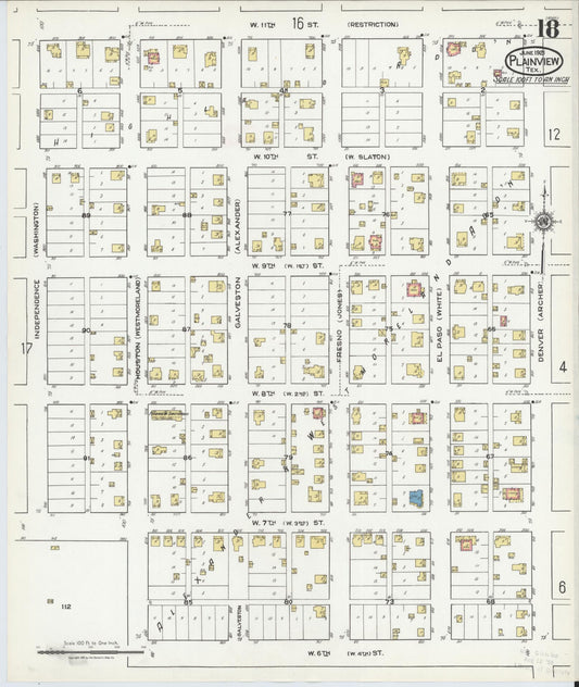 Sanborn Fire Insurance Map from Plainview, Hale County, Texas (1921), Sheet #0018 - Historic Sanborn Fire Insurance Map Print, vintage old map wall art, antique decor, genealogy gift, Texas Texas map