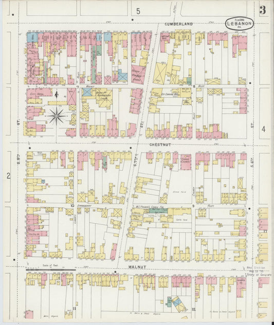 Sanborn Fire Insurance Map from Lebanon, Lebanon County, Pennsylvania (1896), Sheet #0003 - Historic Sanborn Fire Insurance Map Print, vintage old map wall art, antique decor, genealogy gift, Pennsylvania Pennsylvania map