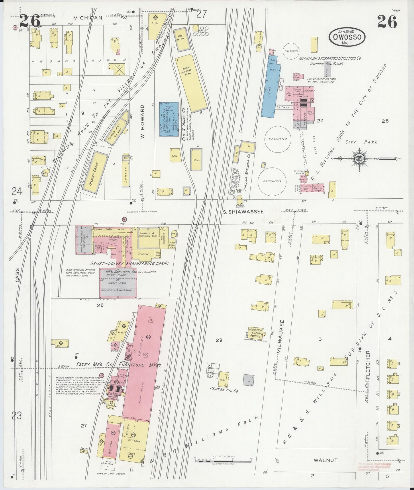 Sanborn Fire Insurance Map from Owosso, Shiawassee County, Michigan (1930), Sheet #0026 - Complete Map Set gallery image, historic Sanborn map, vintage wall art, Michigan Michigan