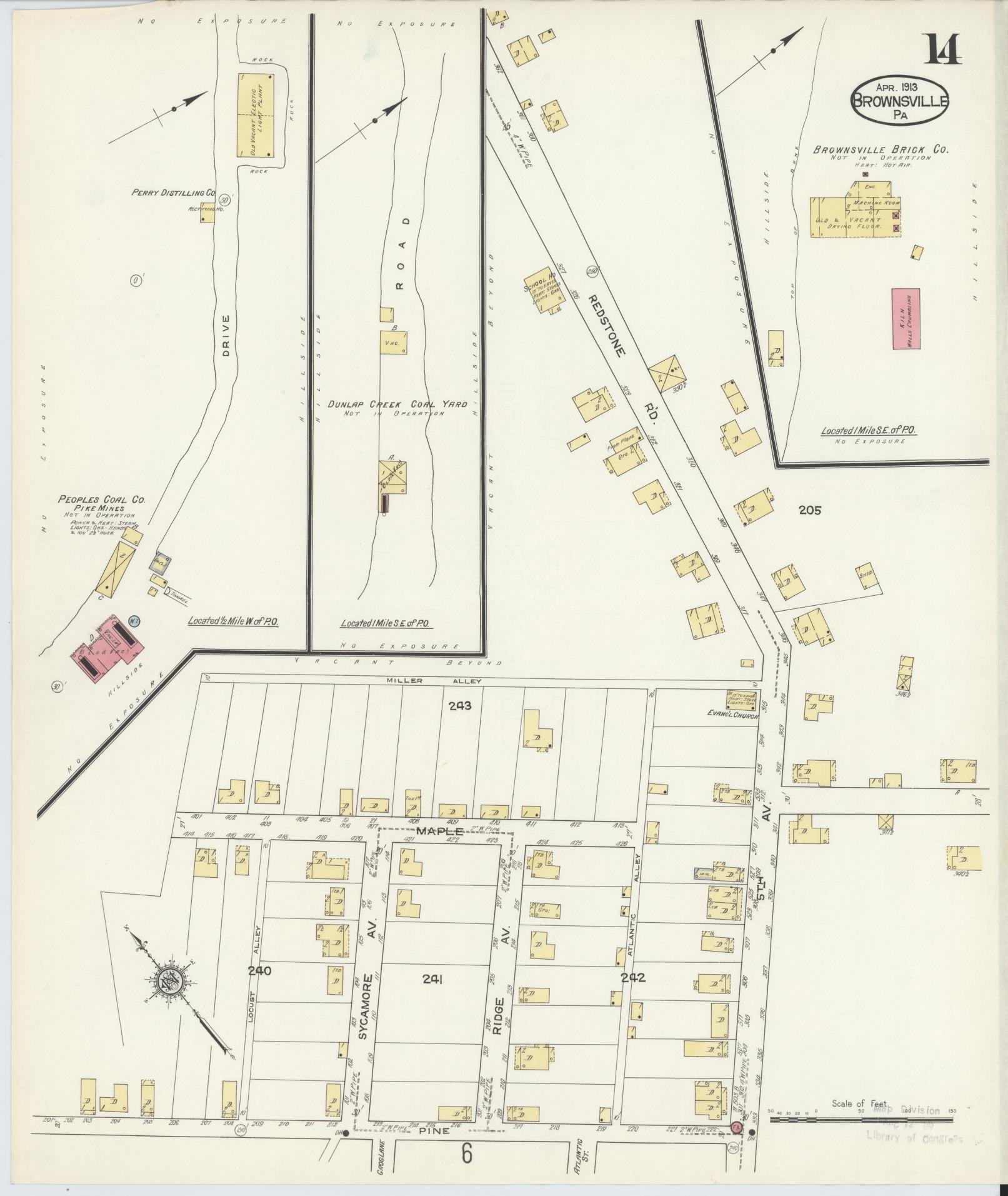 Sanborn Fire Insurance Map from Brownsville, Fayette County, Pennsylvania (1913), Sheet #0014 - Historic Sanborn Fire Insurance Map Print, vintage old map wall art, antique decor, genealogy gift, Pennsylvania Pennsylvania map