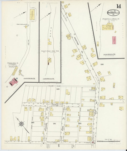Sanborn Fire Insurance Map from Brownsville, Fayette County, Pennsylvania (1913), Sheet #0014 - Historic Sanborn Fire Insurance Map Print, vintage old map wall art, antique decor, genealogy gift, Pennsylvania Pennsylvania map