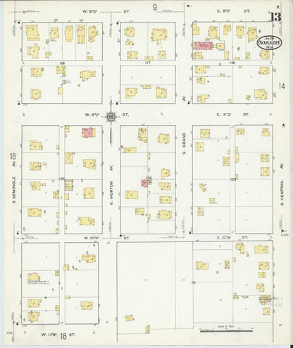 Sanborn Fire Insurance Map from Okmulgee, Okmulgee County, Oklahoma (1916), Sheet #0013 - Complete Map Set gallery image, historic Sanborn map, vintage wall art, Oklahoma Oklahoma