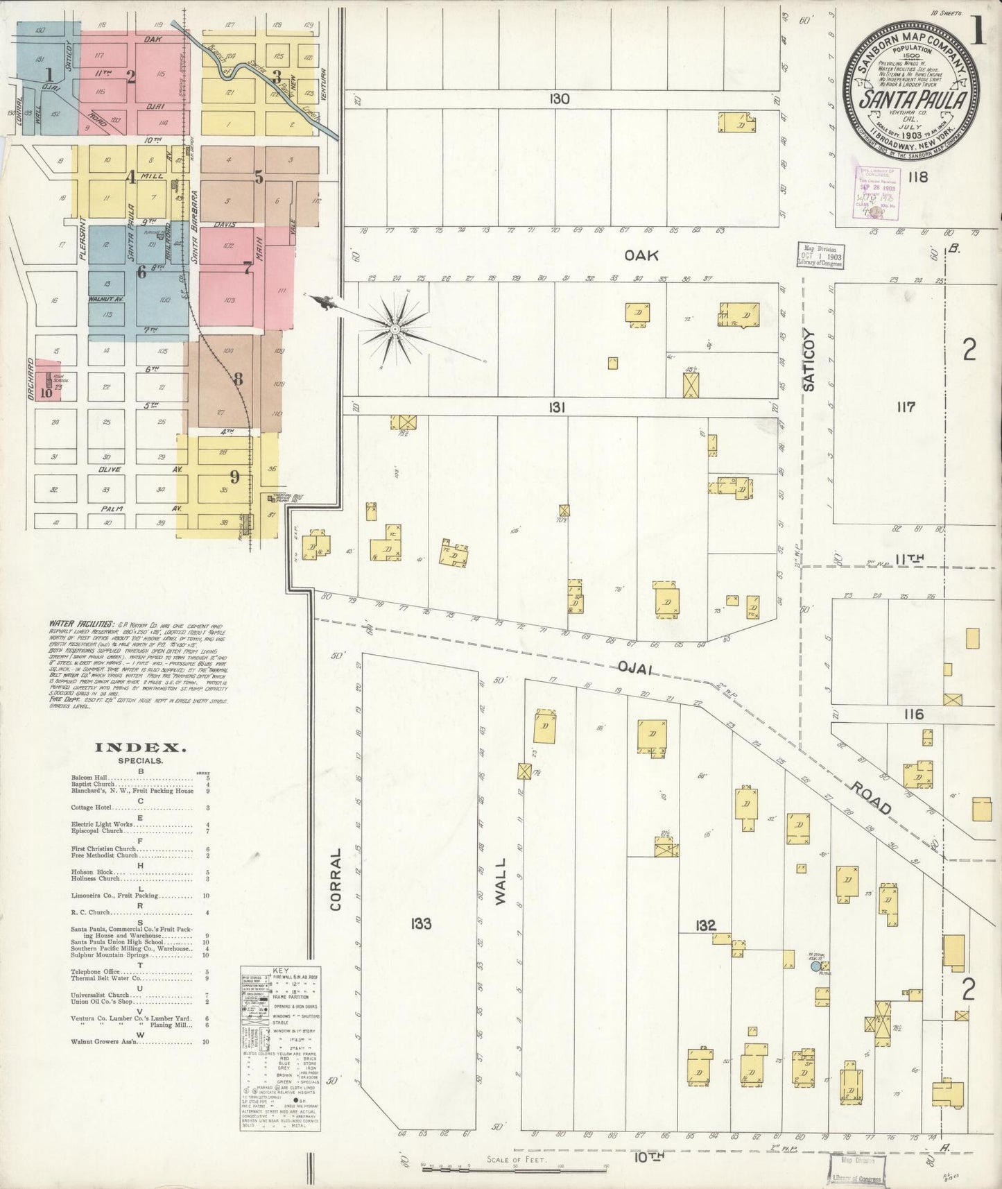 Sanborn Fire Insurance Map from Santa Paula, Ventura County, California (1903), Sheet #0001 - Complete Map Set gallery image, historic Sanborn map, vintage wall art, California California