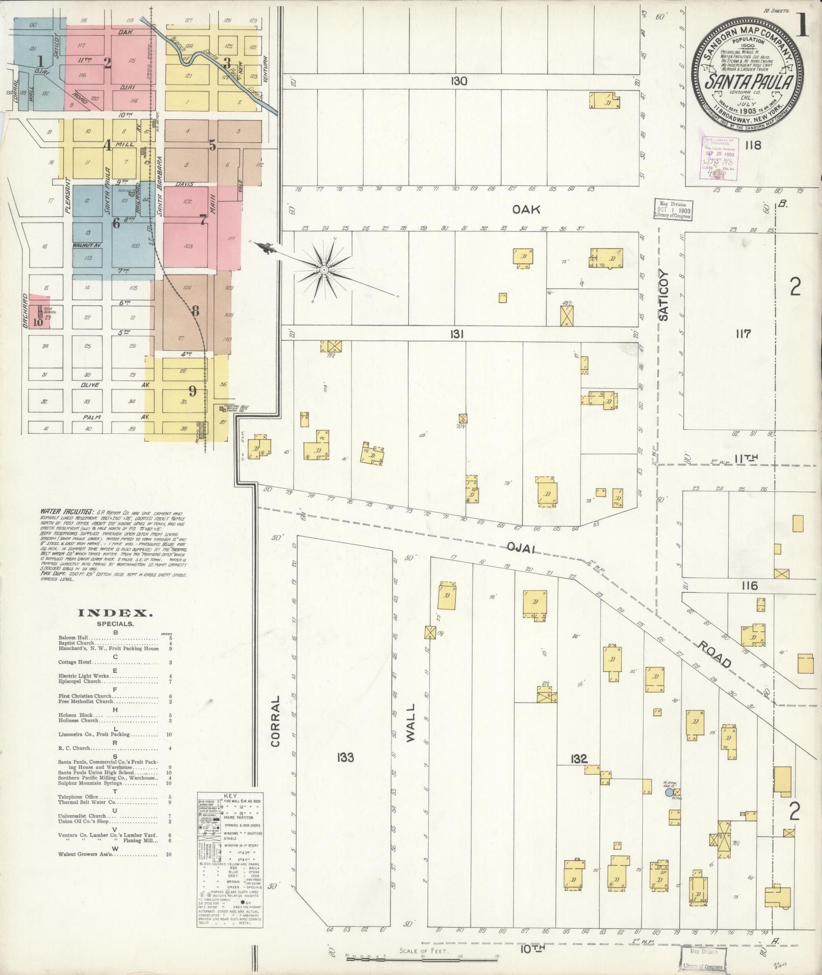 Sanborn Fire Insurance Map from Santa Paula, Ventura County, California (1903), Sheet #0001 - Complete Map Set gallery image, historic Sanborn map, vintage wall art, California California