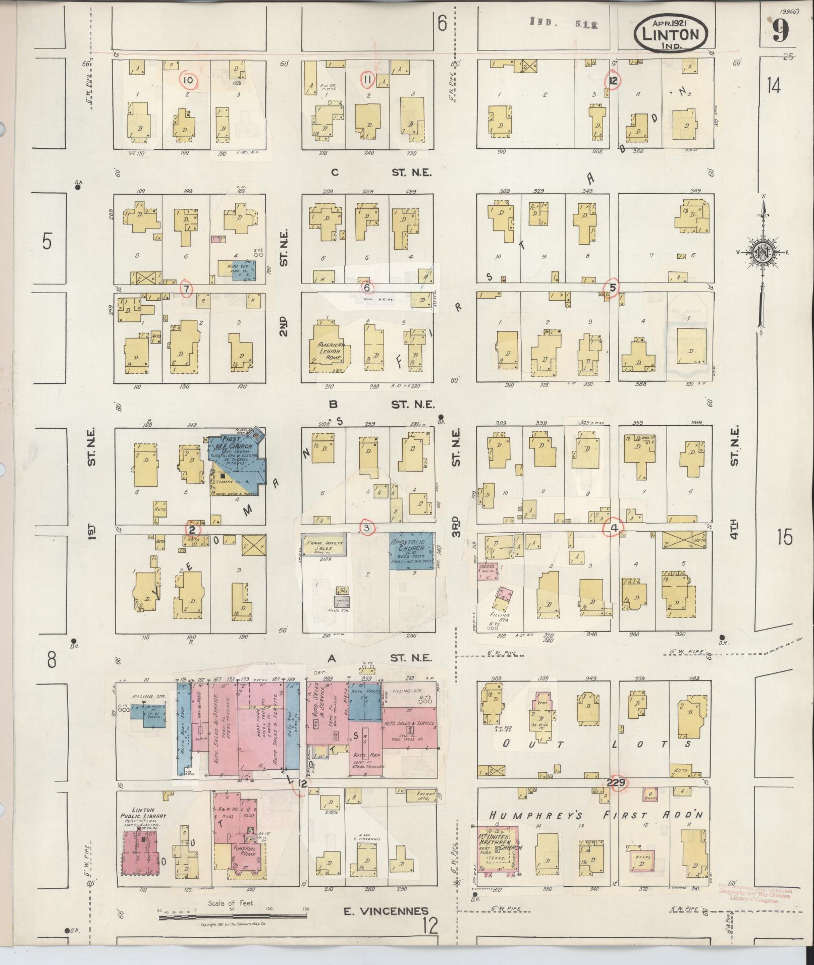 Sanborn Fire Insurance Map from Linton, Greene County, Indiana (1948), Sheet #0009 - Complete Map Set gallery image, historic Sanborn map, vintage wall art, Indiana Indiana