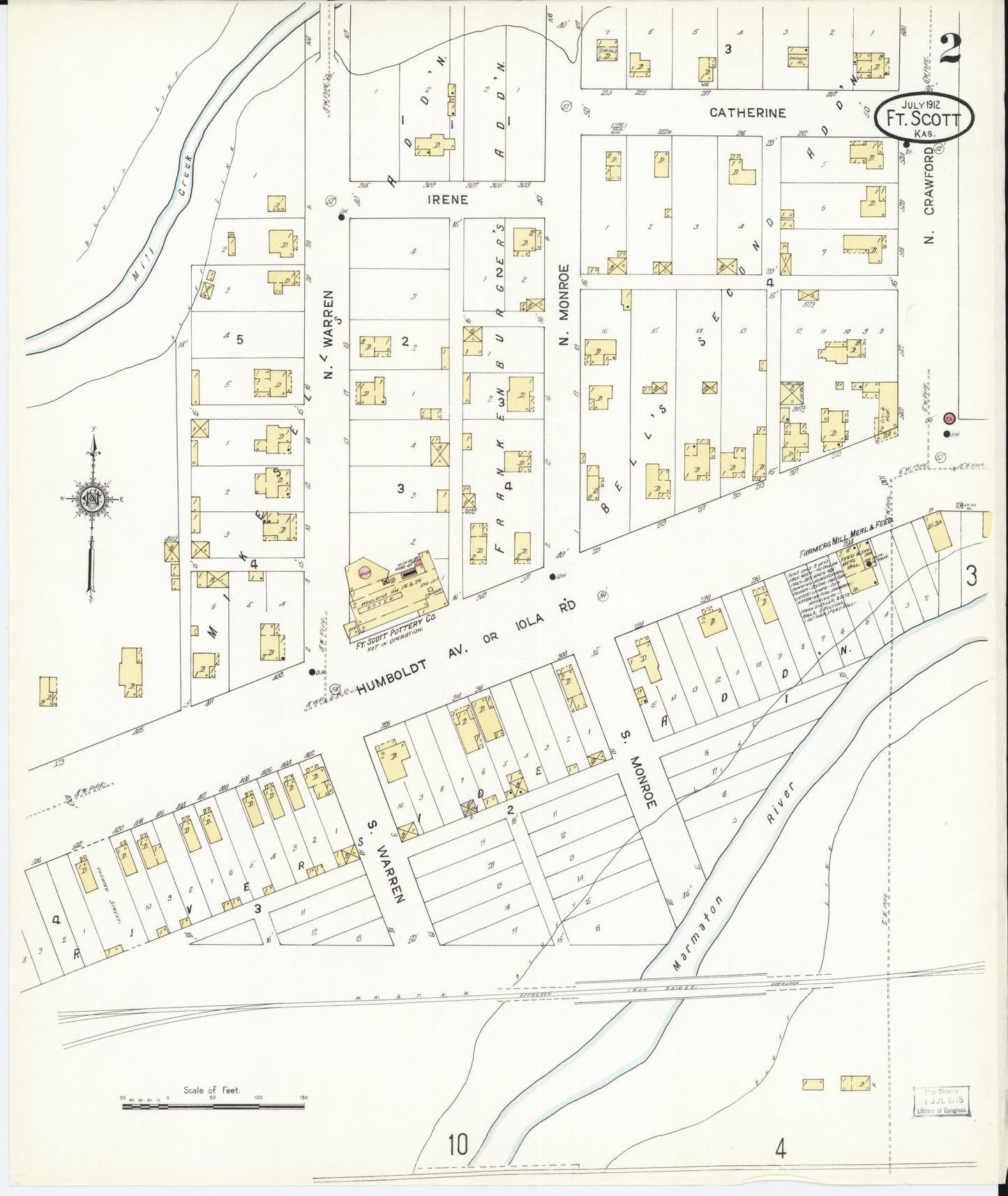 Sanborn Fire Insurance Map from Fort Scott, Bourbon County, Kansas (1912), Sheet #0002 - Complete Map Set gallery image, historic Sanborn map, vintage wall art, Kansas Kansas