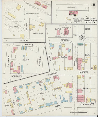 Sanborn Fire Insurance Map from Eagle Pass, Maverick County, Texas (1894), Sheet #0002 - Historic Sanborn Fire Insurance Map Print, vintage old map wall art, antique decor, genealogy gift, Texas Texas map