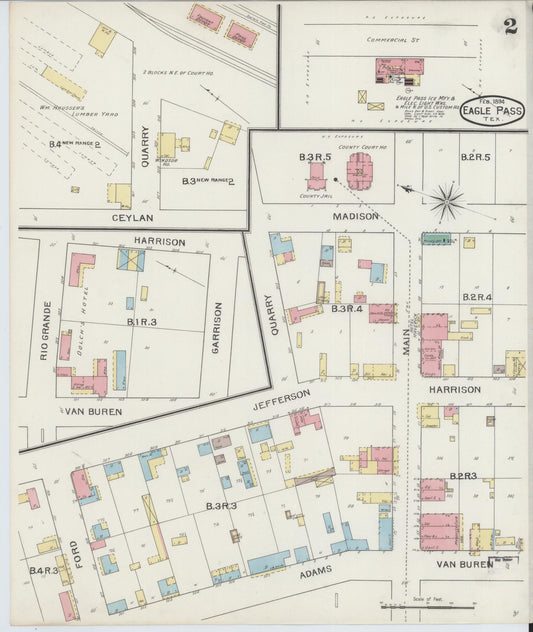 Sanborn Fire Insurance Map from Eagle Pass, Maverick County, Texas (1894), Sheet #0002 - Historic Sanborn Fire Insurance Map Print, vintage old map wall art, antique decor, genealogy gift, Texas Texas map