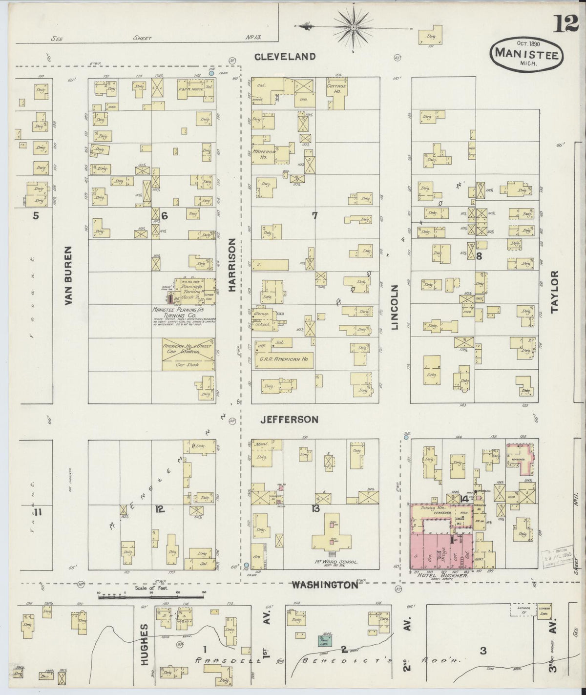 Sanborn Fire Insurance Map from Manistee, Manistee County, Michigan (1890), Sheet #0012 - Historic Sanborn Fire Insurance Map Print, vintage old map wall art, antique decor, genealogy gift, Michigan Michigan map