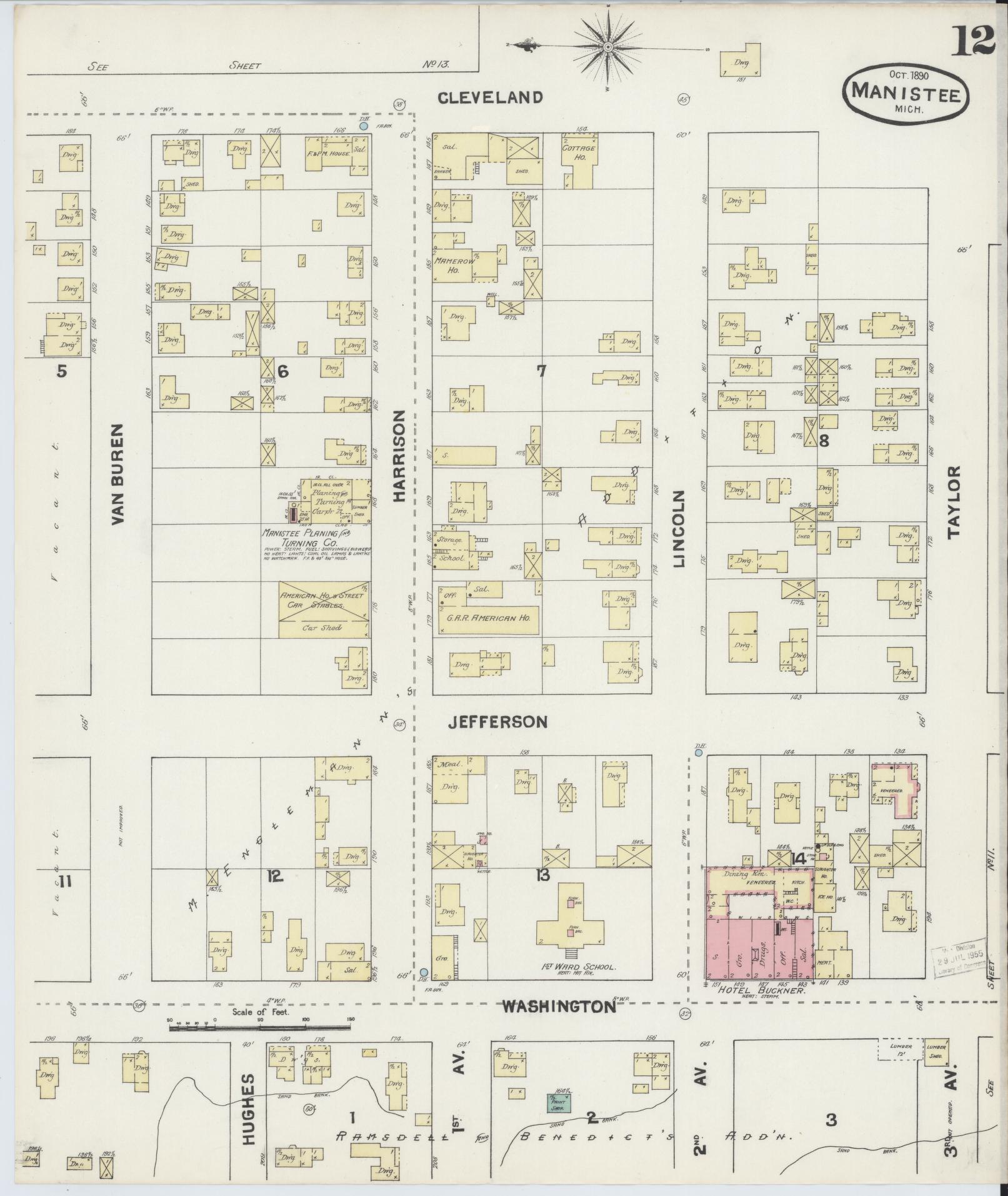 Sanborn Fire Insurance Map from Manistee, Manistee County, Michigan (1890), Sheet #0012 - Historic Sanborn Fire Insurance Map Print, vintage old map wall art, antique decor, genealogy gift, Michigan Michigan map