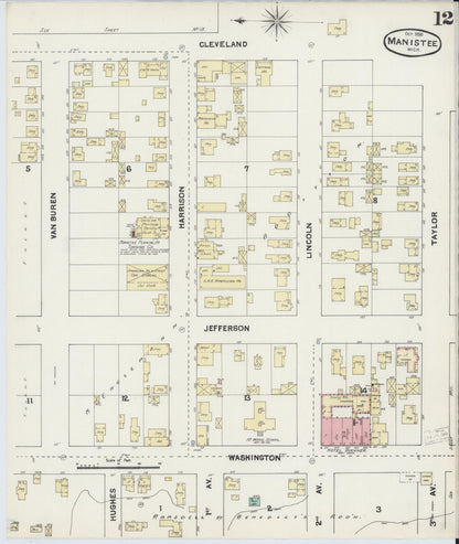 Sanborn Fire Insurance Map from Manistee, Manistee County, Michigan (1890), Sheet #0012 - Historic Sanborn Fire Insurance Map Print, vintage old map wall art, antique decor, genealogy gift, Michigan Michigan map
