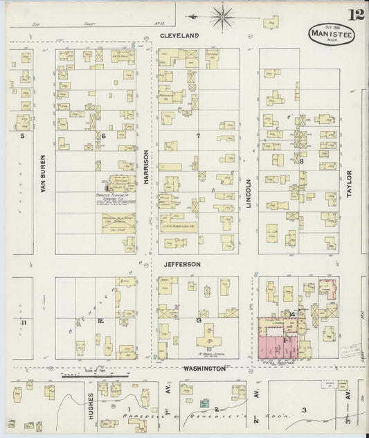 Sanborn Fire Insurance Map from Manistee, Manistee County, Michigan (1890), Sheet #0012 - Historic Sanborn Fire Insurance Map Print, vintage old map wall art, antique decor, genealogy gift, Michigan Michigan map